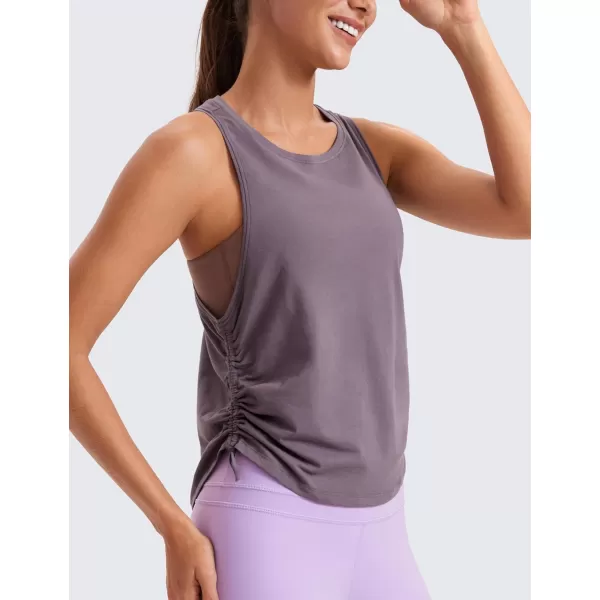CRZ YOGA Pima Cotton Women Racerback Sleeveless Workout Tops High Neck Ruched Side Tank Top Athletic Casual Loose ShirtsPurple Gray