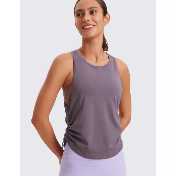 CRZ YOGA Pima Cotton Women Racerback Sleeveless Workout Tops High Neck Ruched Side Tank Top Athletic Casual Loose ShirtsPurple Gray