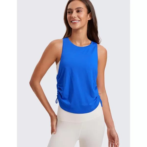 CRZ YOGA Pima Cotton Women Racerback Sleeveless Workout Tops High Neck Ruched Side Tank Top Athletic Casual Loose ShirtsStrong Blue