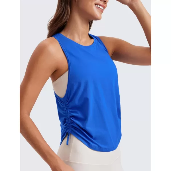 CRZ YOGA Pima Cotton Women Racerback Sleeveless Workout Tops High Neck Ruched Side Tank Top Athletic Casual Loose ShirtsStrong Blue