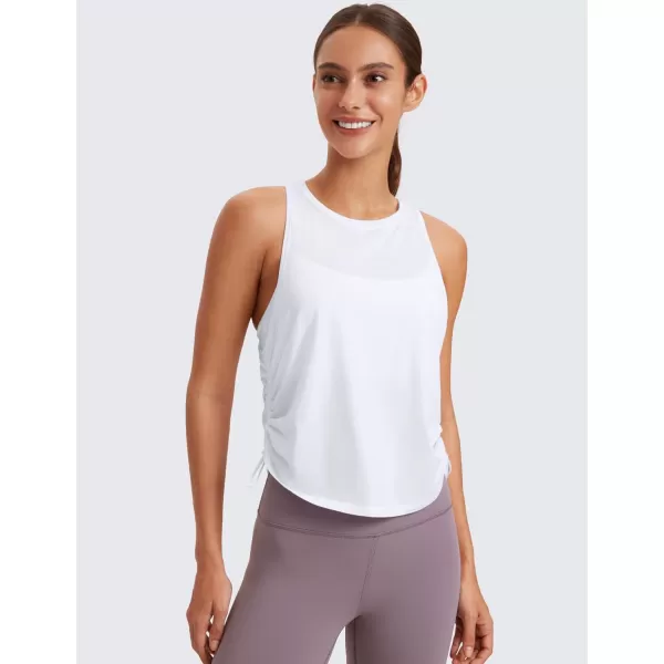 CRZ YOGA Pima Cotton Women Racerback Sleeveless Workout Tops High Neck Ruched Side Tank Top Athletic Casual Loose ShirtsWhite