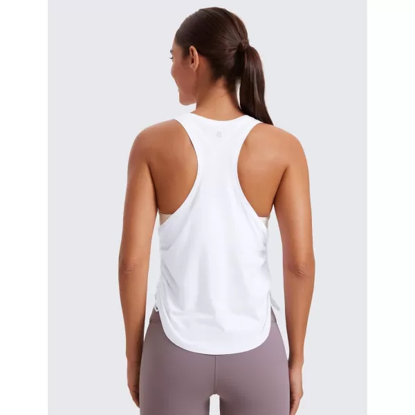 CRZ YOGA Pima Cotton Women Racerback Sleeveless Workout Tops High Neck Ruched Side Tank Top Athletic Casual Loose ShirtsWhite