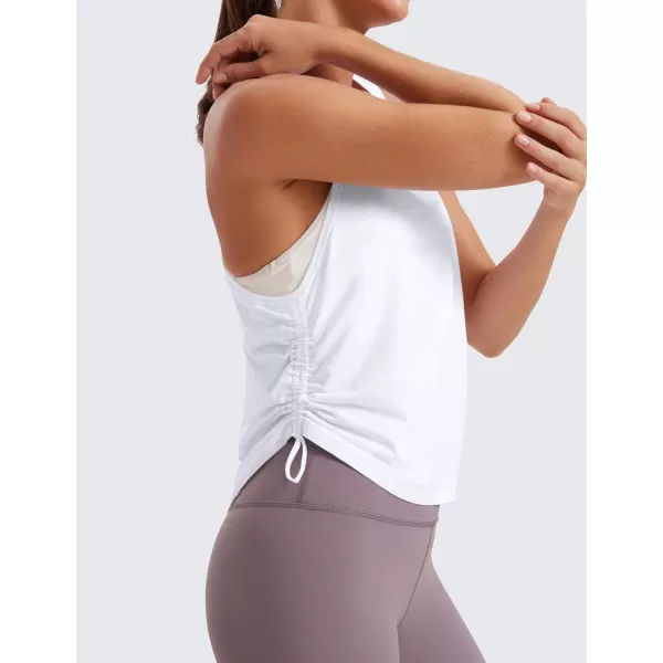 CRZ YOGA Pima Cotton Women Racerback Sleeveless Workout Tops High Neck Ruched Side Tank Top Athletic Casual Loose ShirtsWhite
