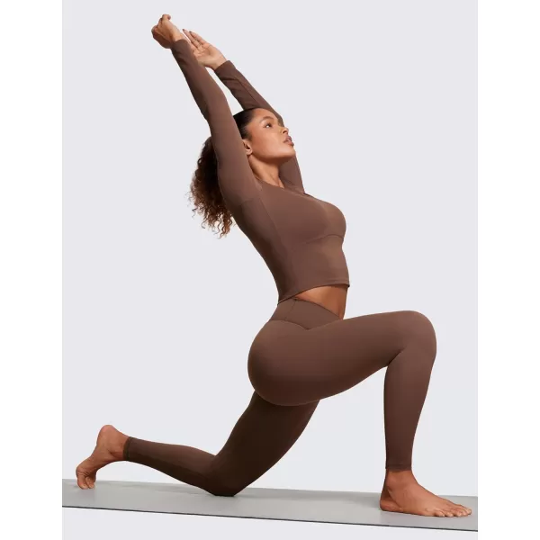 CRZ YOGA Womens Brushed Naked Feeling Workout Leggings 28quot High Waisted Gym Compression Tummy Control Yoga PantsCoffee Brown