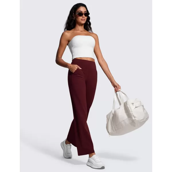CRZ YOGA Womens Butterluxe High Waist Wide Leg Pants with Pockets 31quot  Buttery Soft Comfy Casual Yoga Lounge PantsRed Merlot