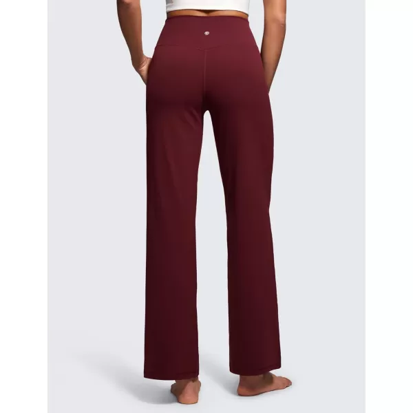 CRZ YOGA Womens Butterluxe High Waist Wide Leg Pants with Pockets 31quot  Buttery Soft Comfy Casual Yoga Lounge PantsRed Merlot