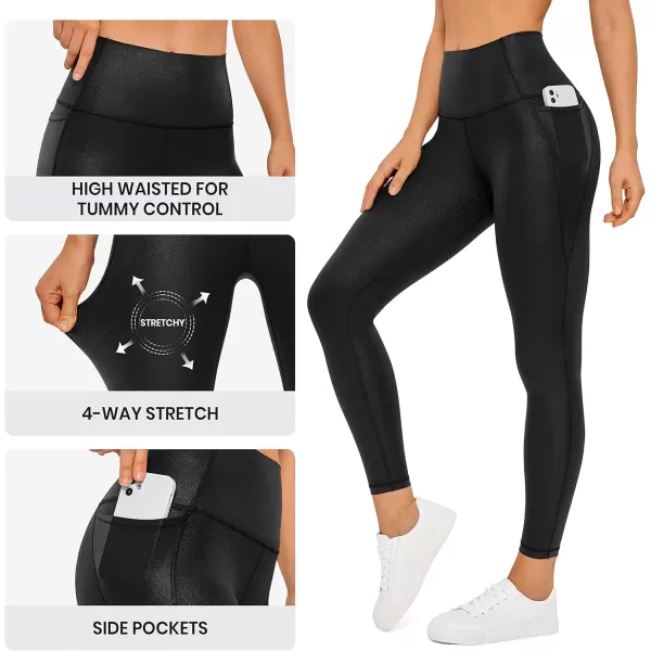CRZ YOGA Womens Butterluxe Matte Faux Leather Leggings 25quot  High Waisted Buttery Soft Lounge Pockets LeggingsBlack Classic