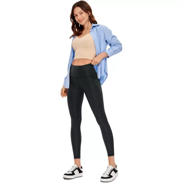 CRZ YOGA Womens Butterluxe Matte Faux Leather Leggings 25quot  High Waisted Buttery Soft Lounge Pockets LeggingsBlack Classic