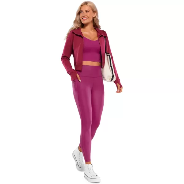 CRZ YOGA Womens Butterluxe Matte Faux Leather Leggings 25quot  High Waisted Buttery Soft Lounge Pockets LeggingsMagenta Purple Classic Pattern