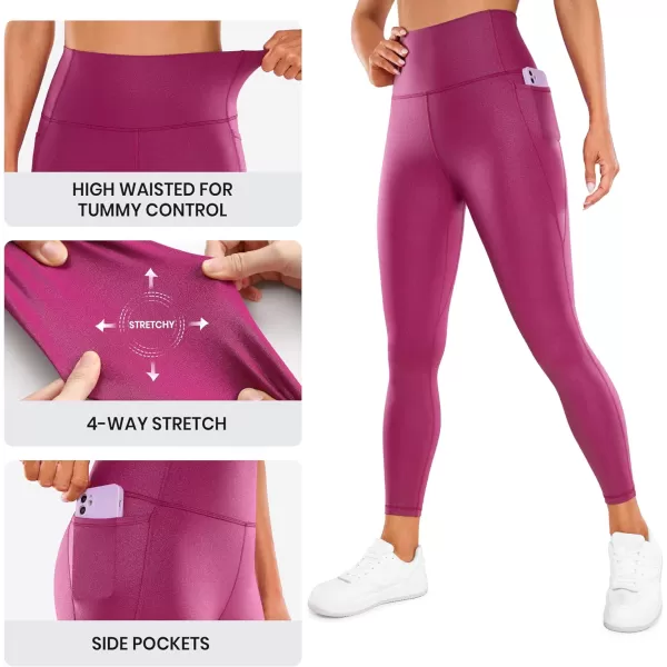 CRZ YOGA Womens Butterluxe Matte Faux Leather Leggings 25quot  High Waisted Buttery Soft Lounge Pockets LeggingsMagenta Purple Classic Pattern