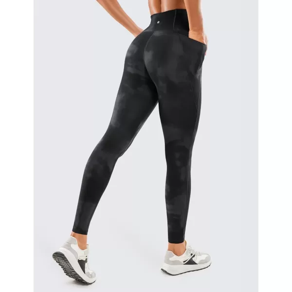 CRZ YOGA Womens Butterluxe Workout Leggings 28 Inches  High Waisted Gym Yoga Pants with Pockets Running Buttery SoftBlack Tie Dye Flowers