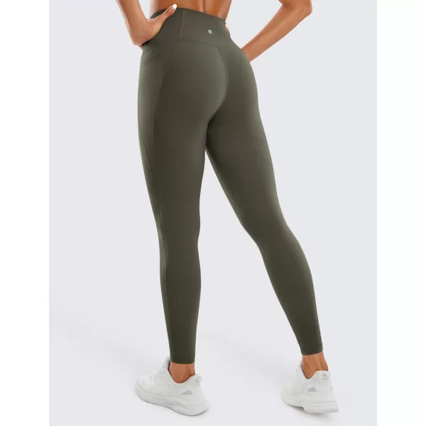 CRZ YOGA Womens Butterluxe Workout Leggings 28 Inches  High Waisted Gym Yoga Pants with Pockets Running Buttery SoftLight Army Green