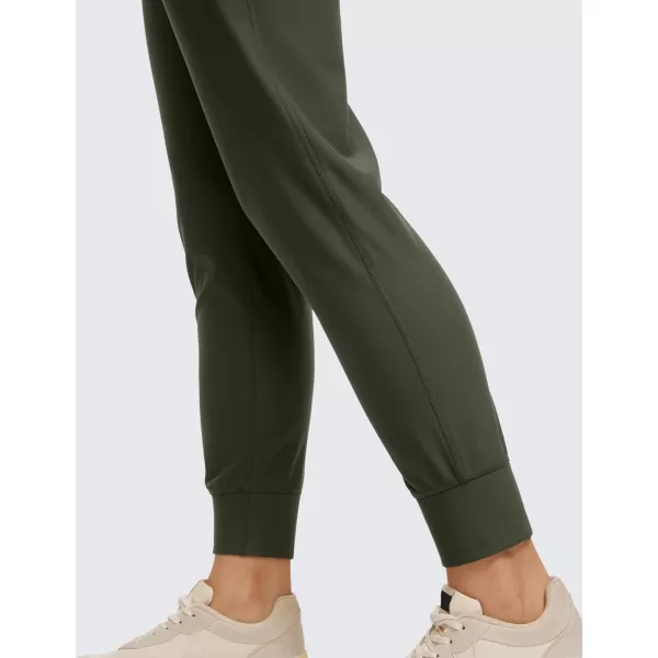 CRZ YOGA Womens Fleece Lined Workout Joggers with Pockets 275quot  Hiking Running Outdoor Pants Water Resistant Winter WarmOlive Green
