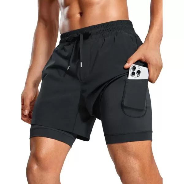 CRZ YOGA 2 in 1 Mens Athletic Shorts 5 with Liner Quick Dry Lightweight Running Sports Gym Shorts with PocketsBlack