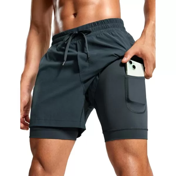CRZ YOGA 2 in 1 Mens Athletic Shorts 5 with Liner Quick Dry Lightweight Running Sports Gym Shorts with PocketsMelanite