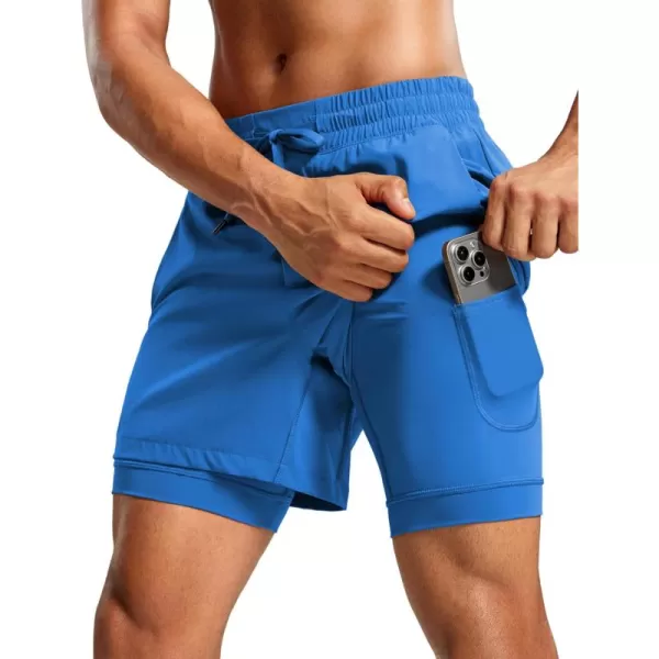 CRZ YOGA 2 in 1 Mens Athletic Shorts 5 with Liner Quick Dry Lightweight Running Sports Gym Shorts with PocketsSparkle Blue