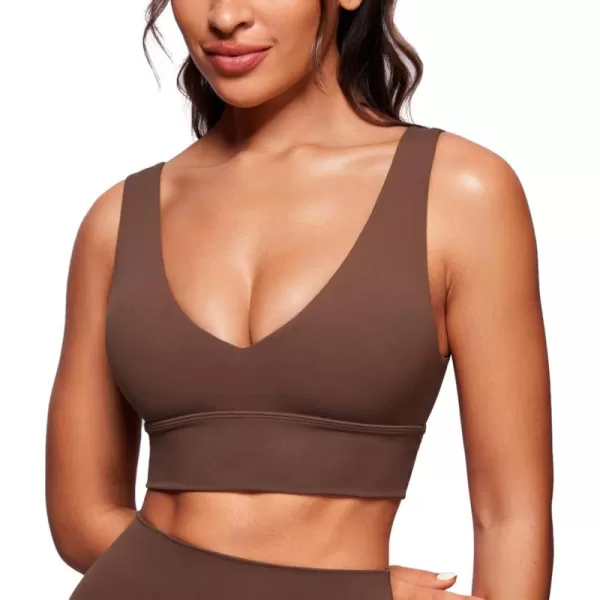 CRZ YOGA Butterluxe Womens VNeck Longline Sports Bra  U Back Wireless Yoga Bra Low Impact Padded Crop TopCoffee Brown