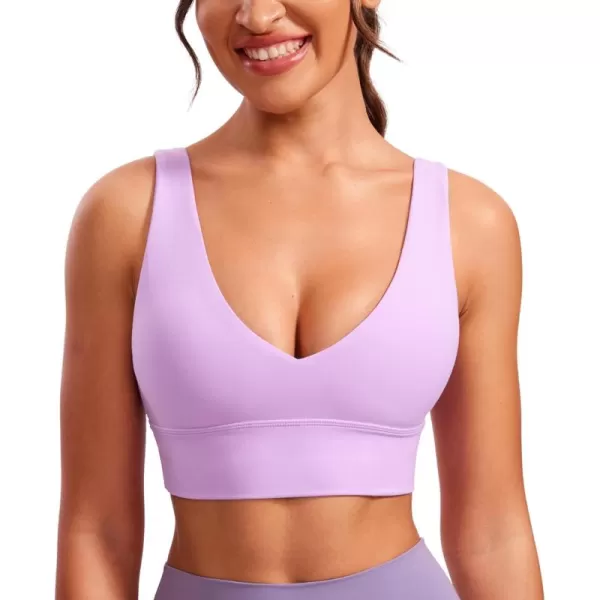 CRZ YOGA Butterluxe Womens VNeck Longline Sports Bra  U Back Wireless Yoga Bra Low Impact Padded Crop TopLilac