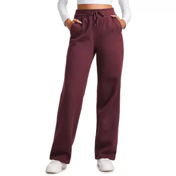 CRZ YOGA Cotton Fleece Lined Sweatpants Women 30quot Straight Leg Casual Lounge Sweat Pants for WomenDark Red