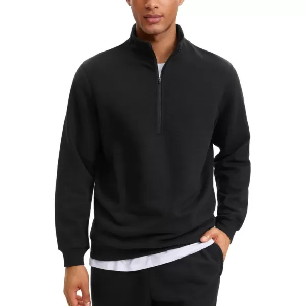 CRZ YOGA Fleece Lined Half Zip Sweatshirts for Men Mock Neck Pullover Sweatshirt Casual Workout Daily SweatersBlack