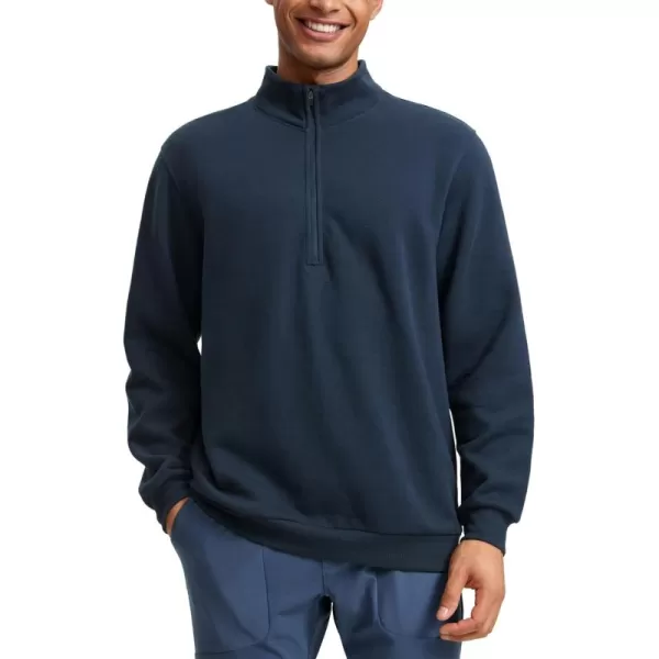 CRZ YOGA Fleece Lined Half Zip Sweatshirts for Men Mock Neck Pullover Sweatshirt Casual Workout Daily SweatersInk Blue