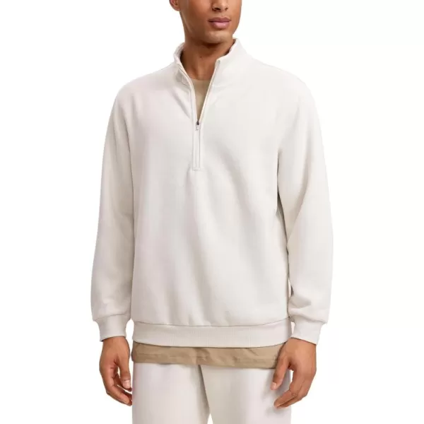 CRZ YOGA Fleece Lined Half Zip Sweatshirts for Men Mock Neck Pullover Sweatshirt Casual Workout Daily SweatersMilky White Bone