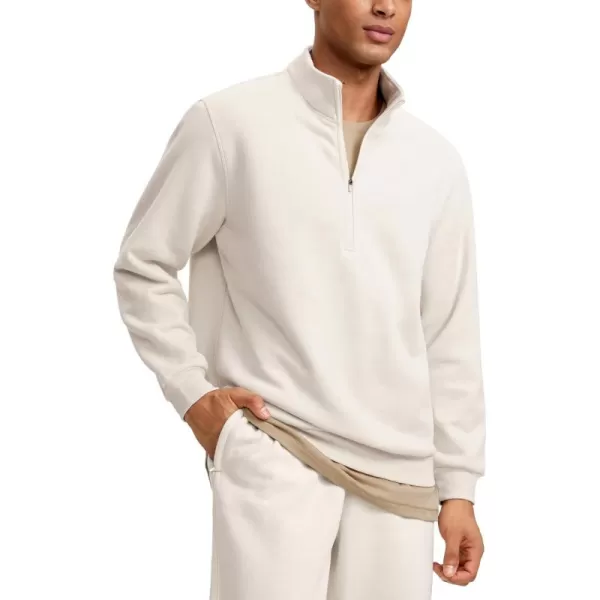 CRZ YOGA Fleece Lined Half Zip Sweatshirts for Men Mock Neck Pullover Sweatshirt Casual Workout Daily SweatersWhite Apricot