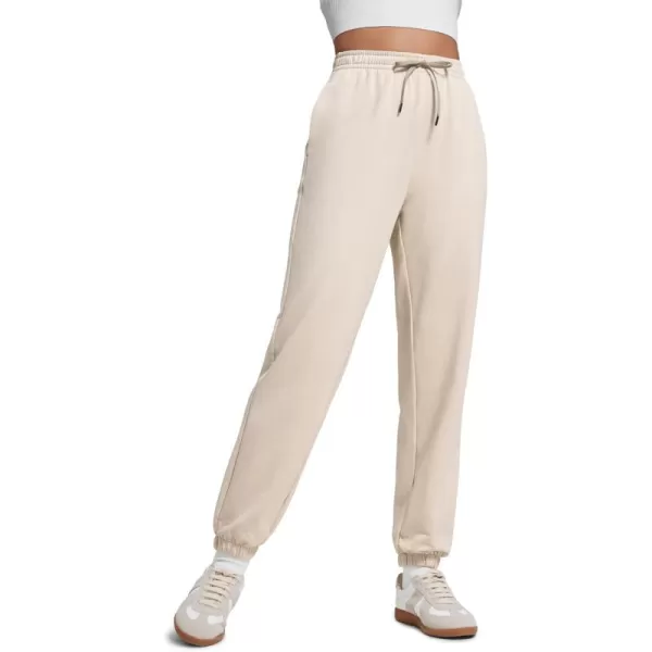 CRZ YOGA Fleece Sweatpants Women Cotton Joggers High Waisted Lounge Casual Travel Elastic Bottom Pants with PocketsMojave Tan