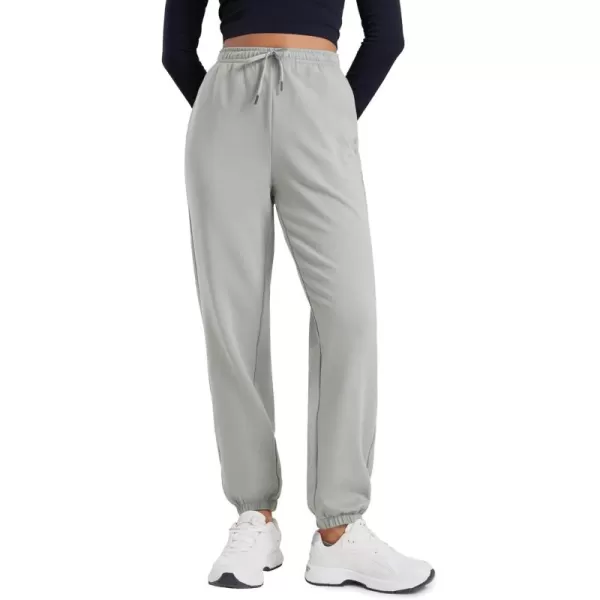 CRZ YOGA Fleece Sweatpants Women Cotton Joggers High Waisted Lounge Casual Travel Elastic Bottom Pants with PocketsSterling
