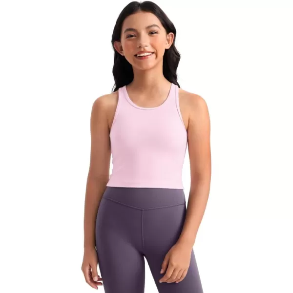 CRZ YOGA Girls Butterluxe Double Lined Tank Tops Crew Round Neck Racerback Teen Kid Workout Casual Dance Crop SleevelessPink Peony