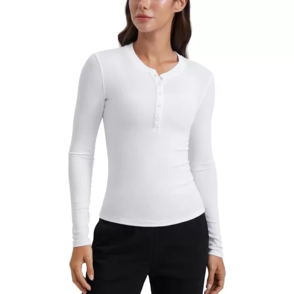 CRZ YOGA Long Sleeve Henley Shirts for Women Soft Casual Tight Tops Stretchy Knit Layering Basic Fitted Fall ShirtWhite