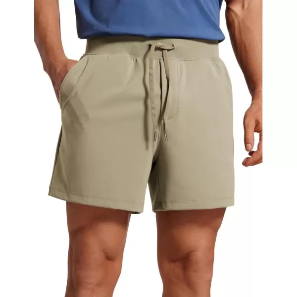 CRZ YOGA Mens FourWay Stretch Workout Shorts  5quot Soft Durable Casual Athletic Shorts with Pocket Gym Running HikingKhali Barley