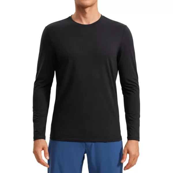 CRZ YOGA Mens Long Sleeve Basic Shirts Moisture Wicking Workout Tops Casual Crewneck Comfort Tee ShirtBlack