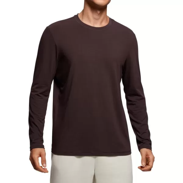 CRZ YOGA Mens Long Sleeve Basic Shirts Moisture Wicking Workout Tops Casual Crewneck Comfort Tee ShirtHot Fudge Brown