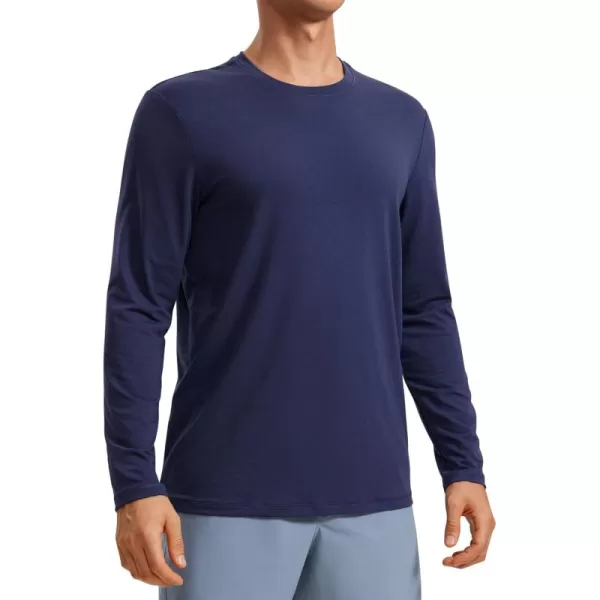 CRZ YOGA Mens Long Sleeve Basic Shirts Moisture Wicking Workout Tops Casual Crewneck Comfort Tee ShirtNight Sea Blue