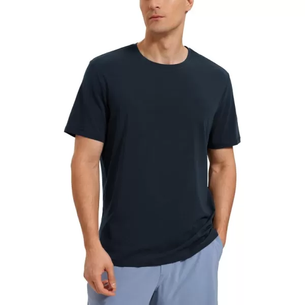 CRZ YOGA Mens Pima Cotton TShirts Short Sleeve Crew Neck Casual Shirts Breathable Workout Daily Tee TopsTrue Navy