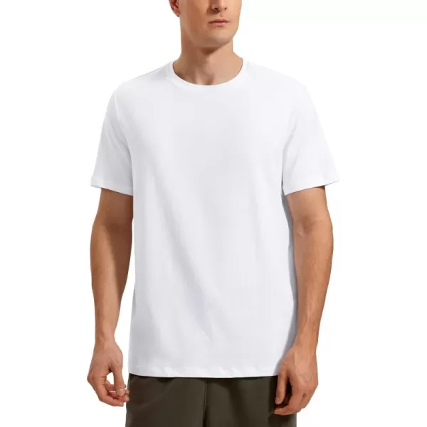 CRZ YOGA Mens Pima Cotton TShirts Short Sleeve Crew Neck Casual Shirts Breathable Workout Daily Tee TopsWhite