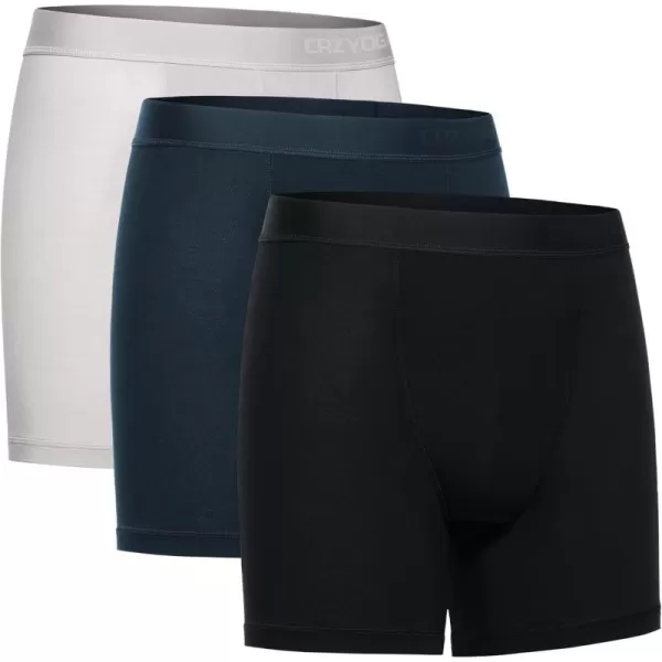 CRZ YOGA Mens UltraSoft Modal Double Lined 5quot Boxer Briefs Moisture Wicking Breathable Underwear 3PackBlackGreyNavy