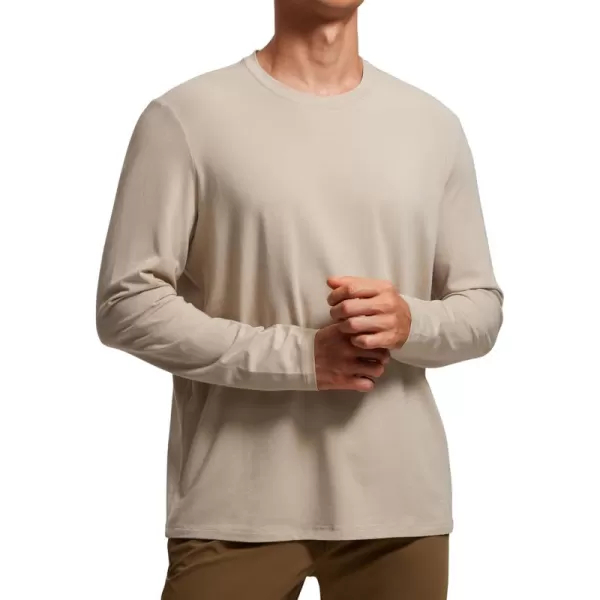 CRZ YOGA Pima Cotton Long Sleeve Shirts for Men Crew Neck Basic Casual Shirts Breathable Workout Comfort TopsMojave Tan