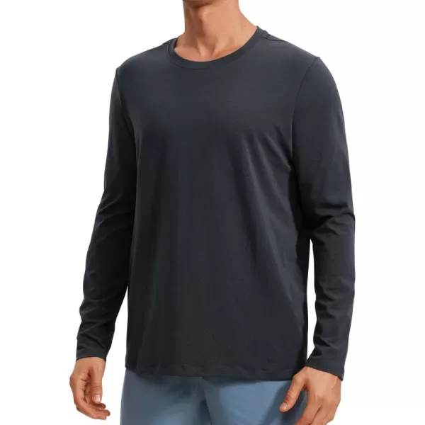 CRZ YOGA Pima Cotton Long Sleeve Shirts for Men Crew Neck Basic Casual Shirts Breathable Workout Comfort TopsMysterious Grey