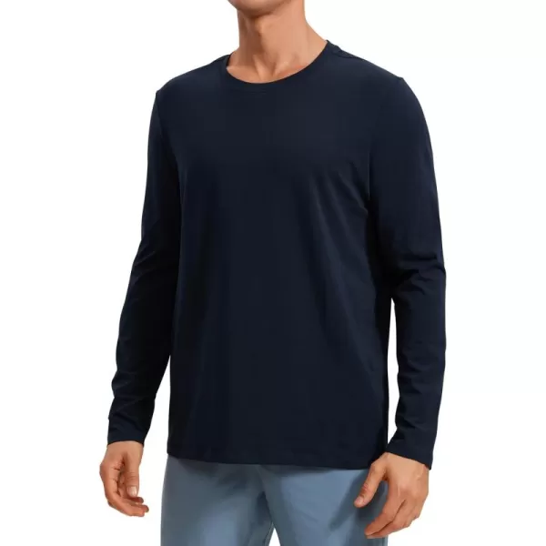 CRZ YOGA Pima Cotton Long Sleeve Shirts for Men Crew Neck Basic Casual Shirts Breathable Workout Comfort TopsTrue Navy