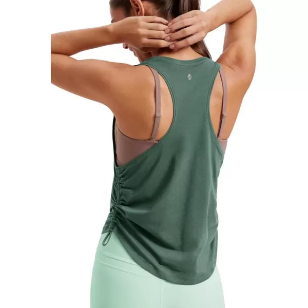 CRZ YOGA Pima Cotton Women Racerback Sleeveless Workout Tops High Neck Ruched Side Tank Top Athletic Casual Loose ShirtsGraphite Green