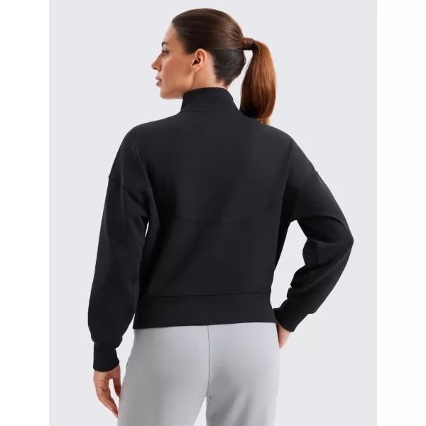 imageCRZ YOGA SoftAura Half Zip Sweatshirt for Women Long Sleeve Pullover Tops Workout Casual Funnel Neck Sweatshirts with PocketBlack