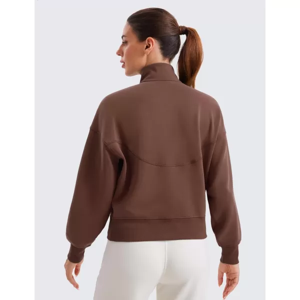 imageCRZ YOGA SoftAura Half Zip Sweatshirt for Women Long Sleeve Pullover Tops Workout Casual Funnel Neck Sweatshirts with PocketCoffee Brown