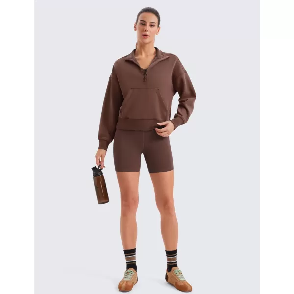 imageCRZ YOGA SoftAura Half Zip Sweatshirt for Women Long Sleeve Pullover Tops Workout Casual Funnel Neck Sweatshirts with PocketCoffee Brown