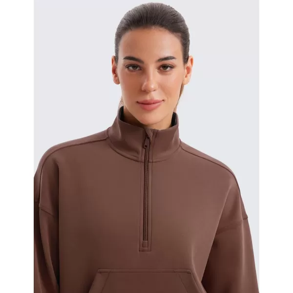 imageCRZ YOGA SoftAura Half Zip Sweatshirt for Women Long Sleeve Pullover Tops Workout Casual Funnel Neck Sweatshirts with PocketCoffee Brown