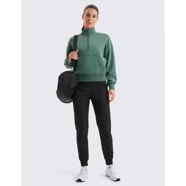 imageCRZ YOGA SoftAura Half Zip Sweatshirt for Women Long Sleeve Pullover Tops Workout Casual Funnel Neck Sweatshirts with PocketDark Forest Green