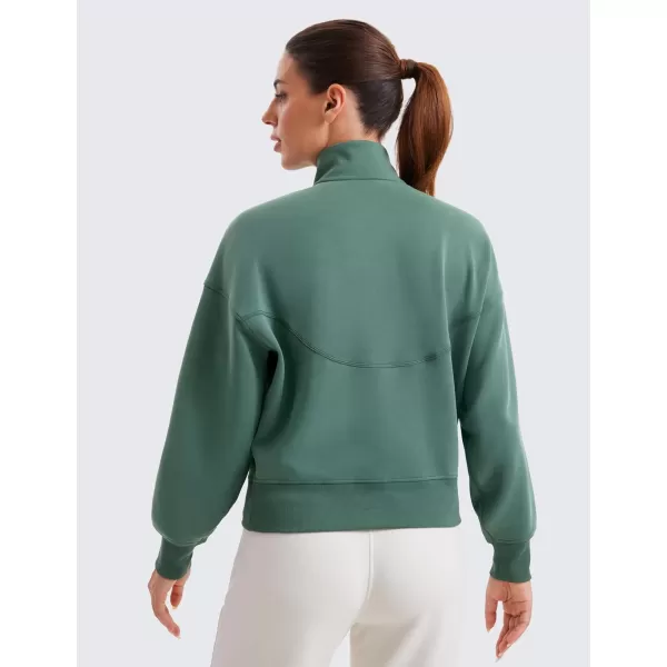 imageCRZ YOGA SoftAura Half Zip Sweatshirt for Women Long Sleeve Pullover Tops Workout Casual Funnel Neck Sweatshirts with PocketDark Forest Green