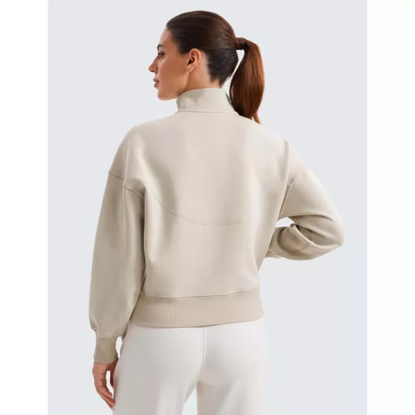 imageCRZ YOGA SoftAura Half Zip Sweatshirt for Women Long Sleeve Pullover Tops Workout Casual Funnel Neck Sweatshirts with PocketMojave Tan