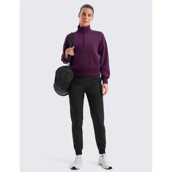 imageCRZ YOGA SoftAura Half Zip Sweatshirt for Women Long Sleeve Pullover Tops Workout Casual Funnel Neck Sweatshirts with PocketPlum Magenta